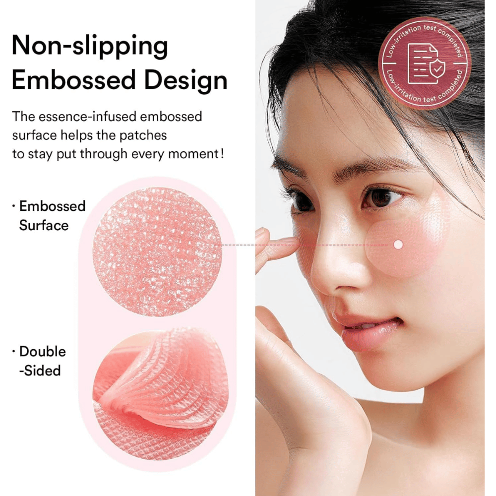 Abib PDRN Retinal Eye Patch Glow Jelly met een embossed oppervlak dat op zijn plaats blijft en intensieve verzorging biedt onder de ogen tegen donkere kringen en fijne lijntjes.