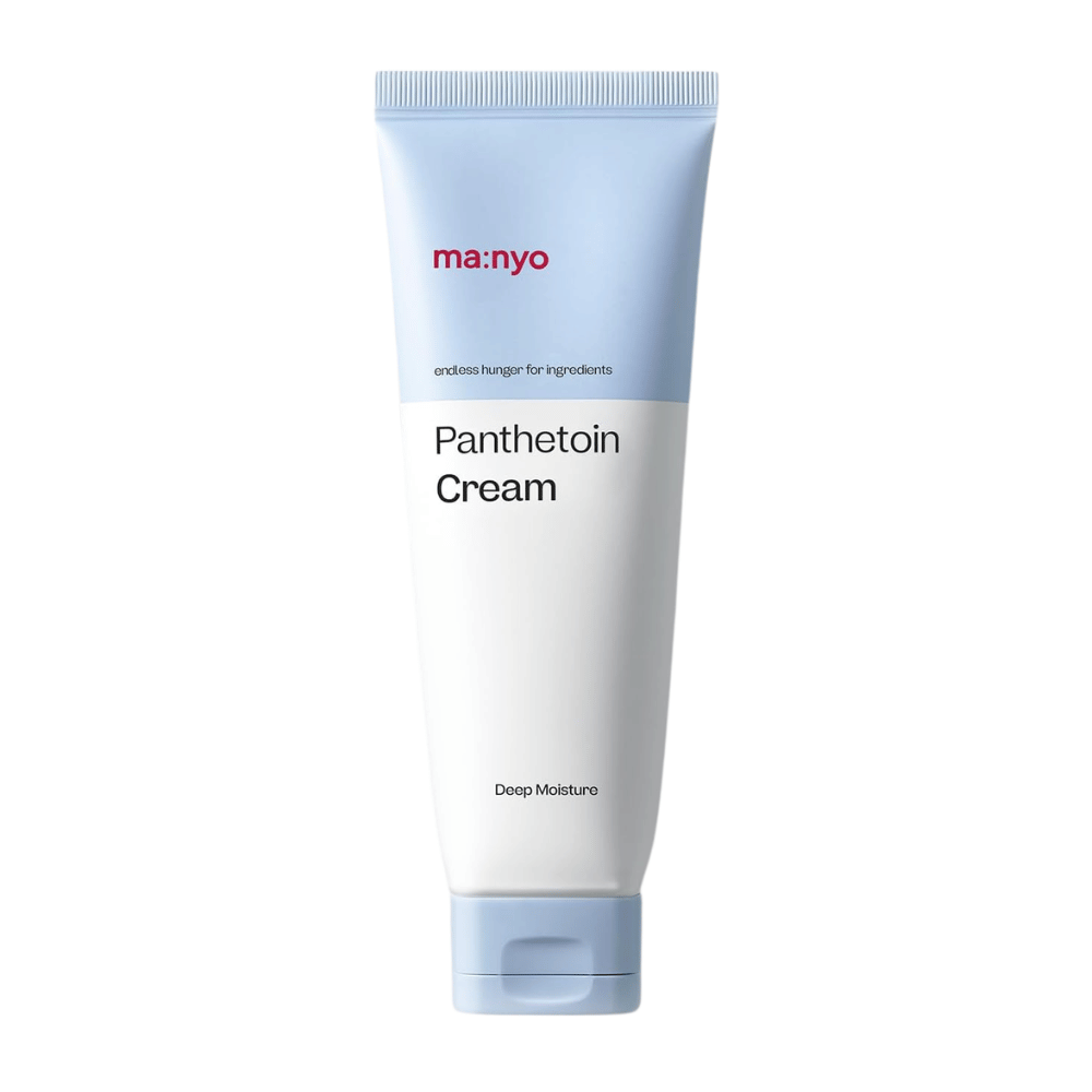 4. Ma:nyo Panthetoin Cream – hydraterende gezichtscrème in een witte en lichtblauwe tube met de tekst Deep Moisture op een witte achtergrond