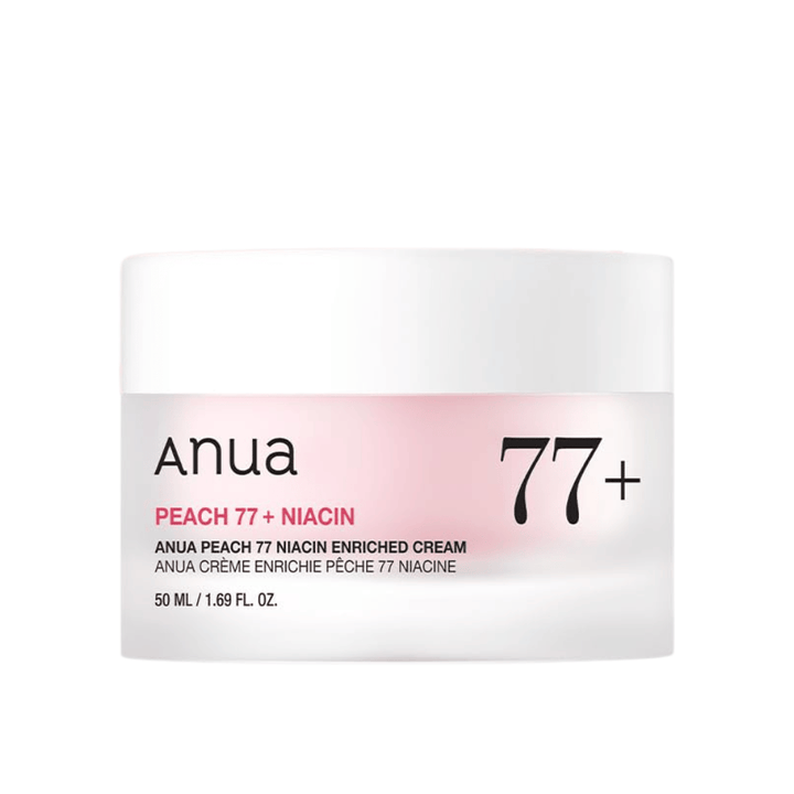Productafbeelding van Anua Peach 77% Niacin Enriched Cream 50 ml – een glansgevende en vochtboostende crème met niacinamide.