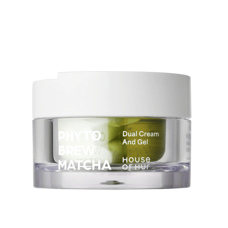 House of Hur Phyto Brew Matcha Dual Cream And Gel gezichtscrème met dubbele formule die de huid hydrateert en zowel lichte gel als rijke crème in één product biedt