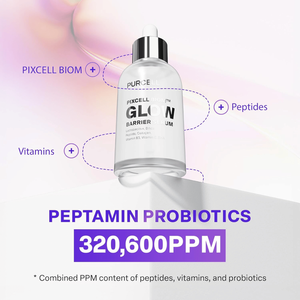 PURCELL Pixcell Biom Glow Barrier Serum met Peptamin Probiotics 320 600 PPM - combinatie van peptiden, vitamines en probiotica.