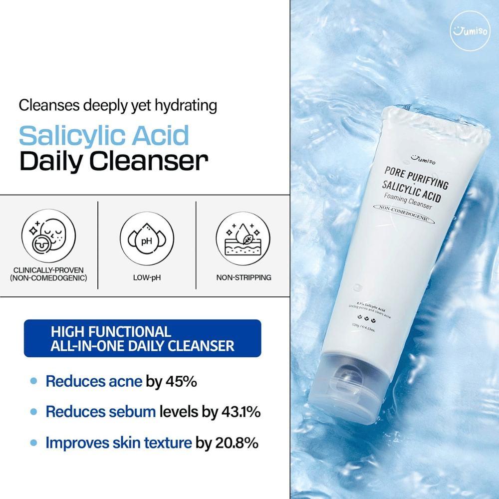 Jumiso Salicylic Acid Foaming Cleanser 0.5% – diep reinigende Koreaanse gezichtsreiniger die acne vermindert, talg reguleert en de huidtextuur verbetert