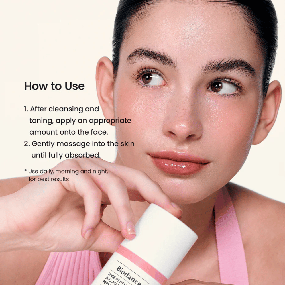 Biodance Pore Perfecting Collagen Peptide Cream aanbrengen na reiniging – hydraterende en verstevigende gezichtscrème met peptiden en collageen