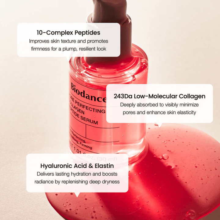 Biodance Pore Perfecting Collagen Peptide Serum met peptiden, collageen en hyaluronzuur voor stevigere huid.