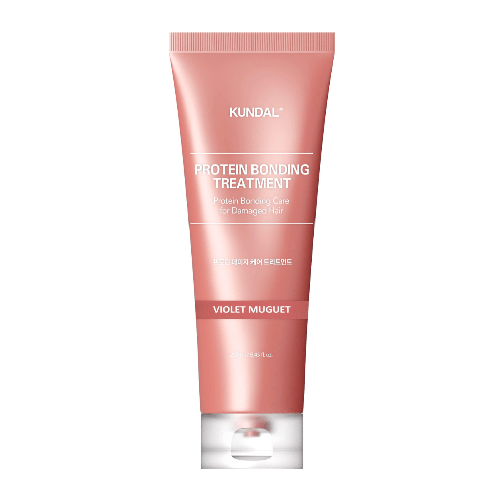 KUNDAL Protein Bonding Treatment Violet Muguet in roze tube, 250 ml, voor beschadigd haar.