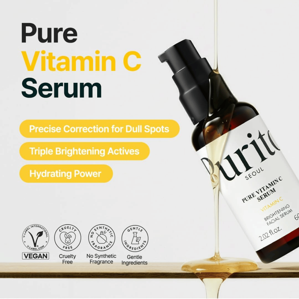 Purito SEOUL Pure Vitamin C Serum met vitamine C, hydraterend bamboewater en glansgevende ingrediënten – veganistische en cruelty-free formule zonder synthetisch parfum.