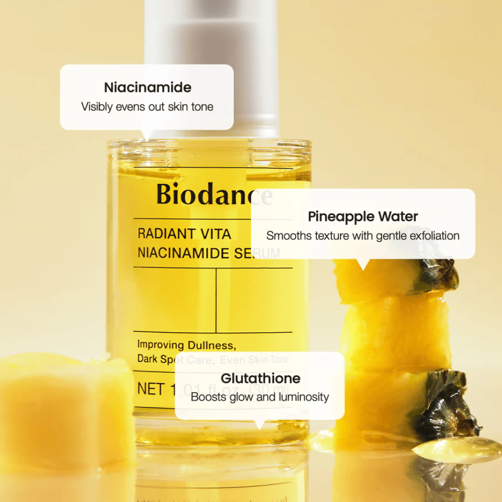 Biodance Radiant Vita Niacinamide Serum met niacinamide, ananassap en glutathion voor glans, egale huidtint en milde exfoliatie