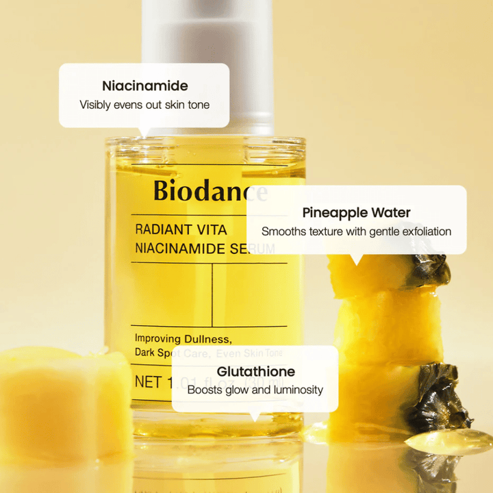Biodance Radiant Vita Niacinamide Serum met niacinamide, ananassap en glutathion voor glans, egale huidtint en milde exfoliatie