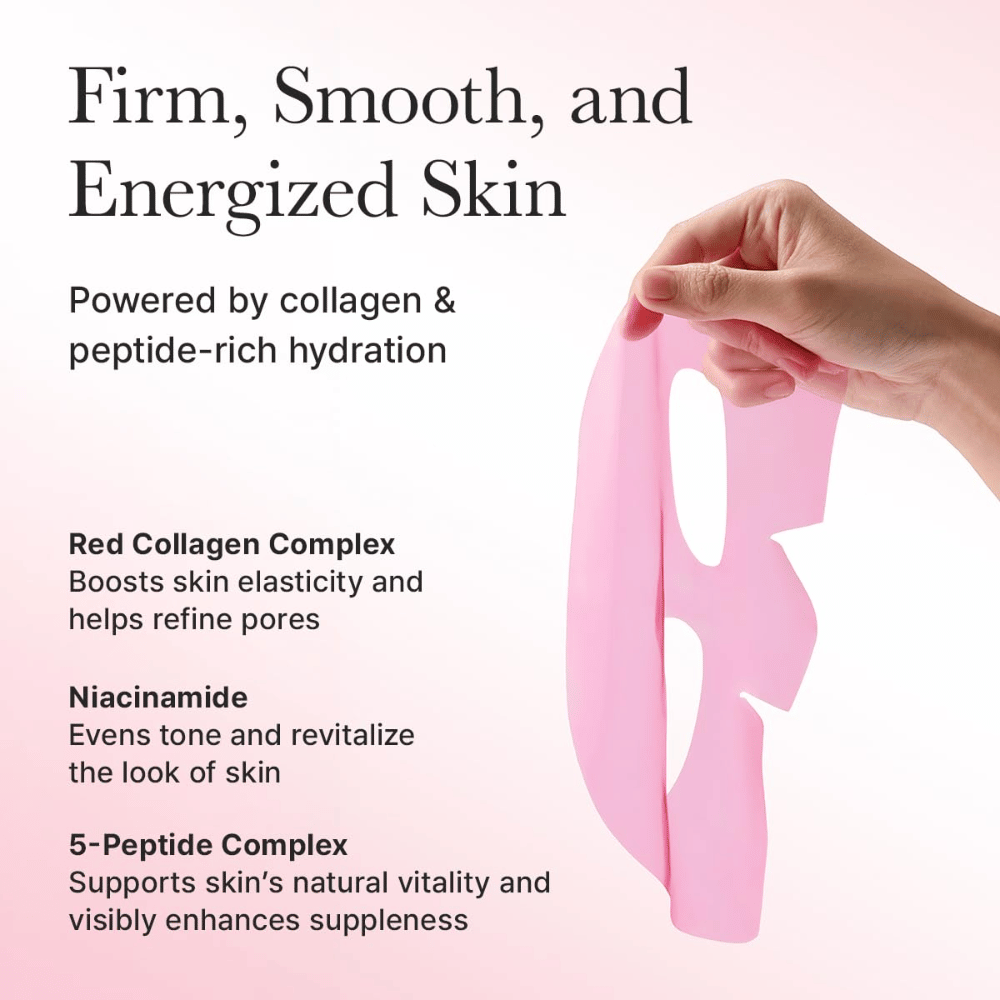 Voordelen van Arencia Red Collagen Jello Mask – verrijkt met rood collageen, niacinamide en peptiden die elasticiteit versterken, huidtint egaliseren en energie aan de huid geven.
