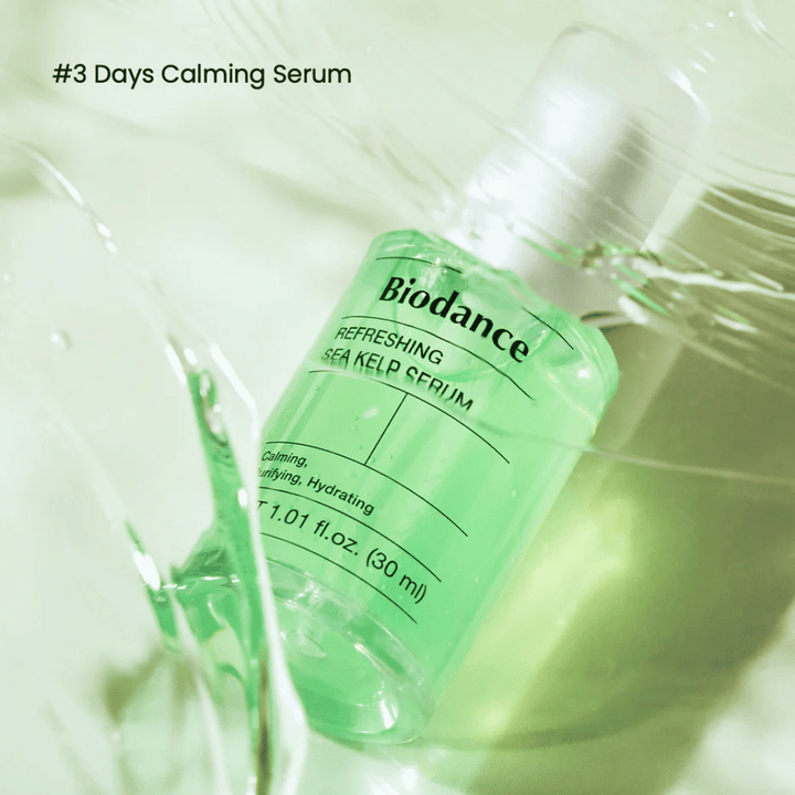 Biodance Refreshing Sea Kelp Serum in vloeibare textuur – snel absorberende formule voor gevoelige en vette huid.