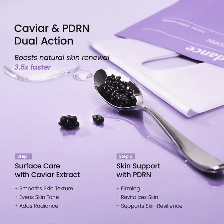 Kaviaar en PDRN-ingrediënten in Biodance Rejuvenating Caviar PDRN Real Deep Mask die huidvernieuwing bevorderen en stevigere huid geven