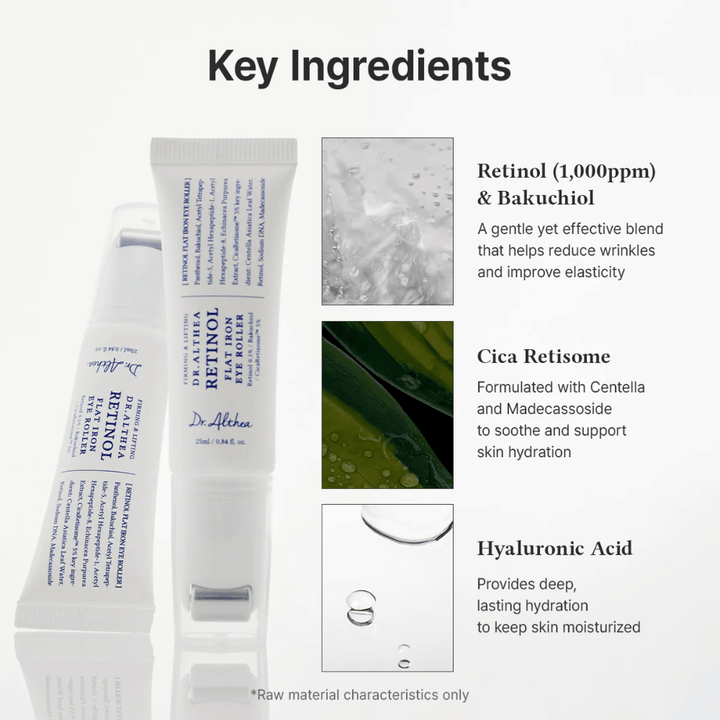 Dr. Althea Retinol Flat Iron Eye Roller met retinol, bakuchiol, cica en hyaluronzuur die hydrateert, kalmeert en rimpels vermindert.