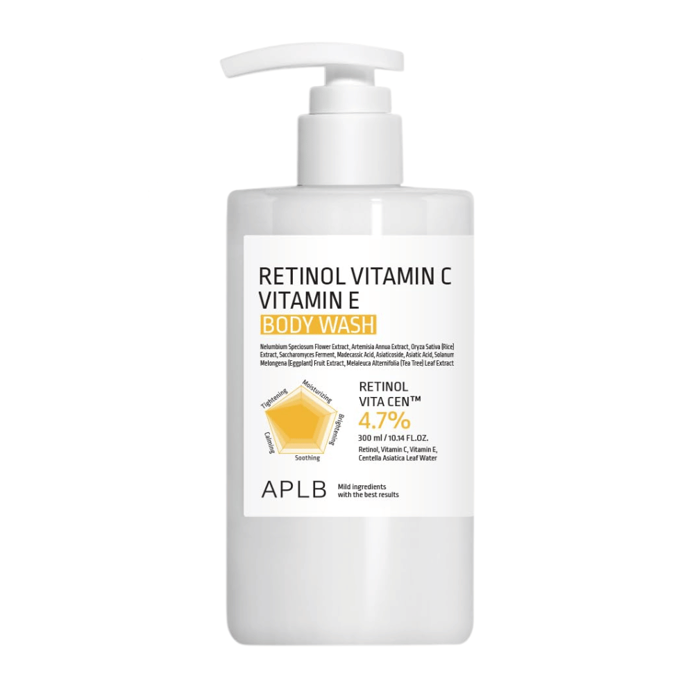 6. APLB Retinol Vitamin C Vitamin E Body Wash 300 ml – milde en hydraterende douchegel met vitaminen en retinol