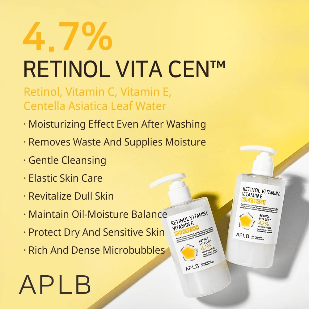 5. APLB Retinol Vitamin C Vitamin E Body Wash – lichaamsreiniger met 4,7% Retinol Vita Cen-complex voor een zachte en gehydrateerde huid