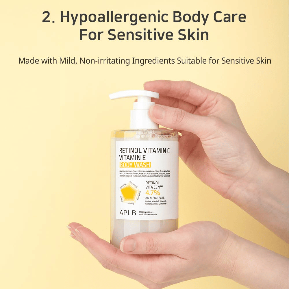 1. APLB Retinol Vitamin C Vitamin E Body Wash – milde en hydraterende lichaamsreiniger voor de gevoelige huid