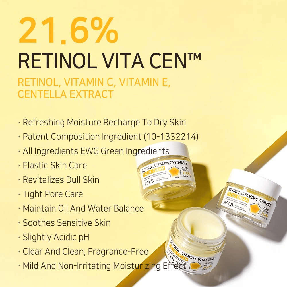 APLB Retinol Vitamin C Vitamin E Facial Cream met Retinol Vita Cen en huidverzorgende eigenschappen