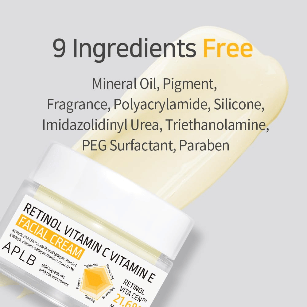 APLB Retinol Vitamin C Vitamin E Facial Cream vrij van negen geselecteerde ingrediënten