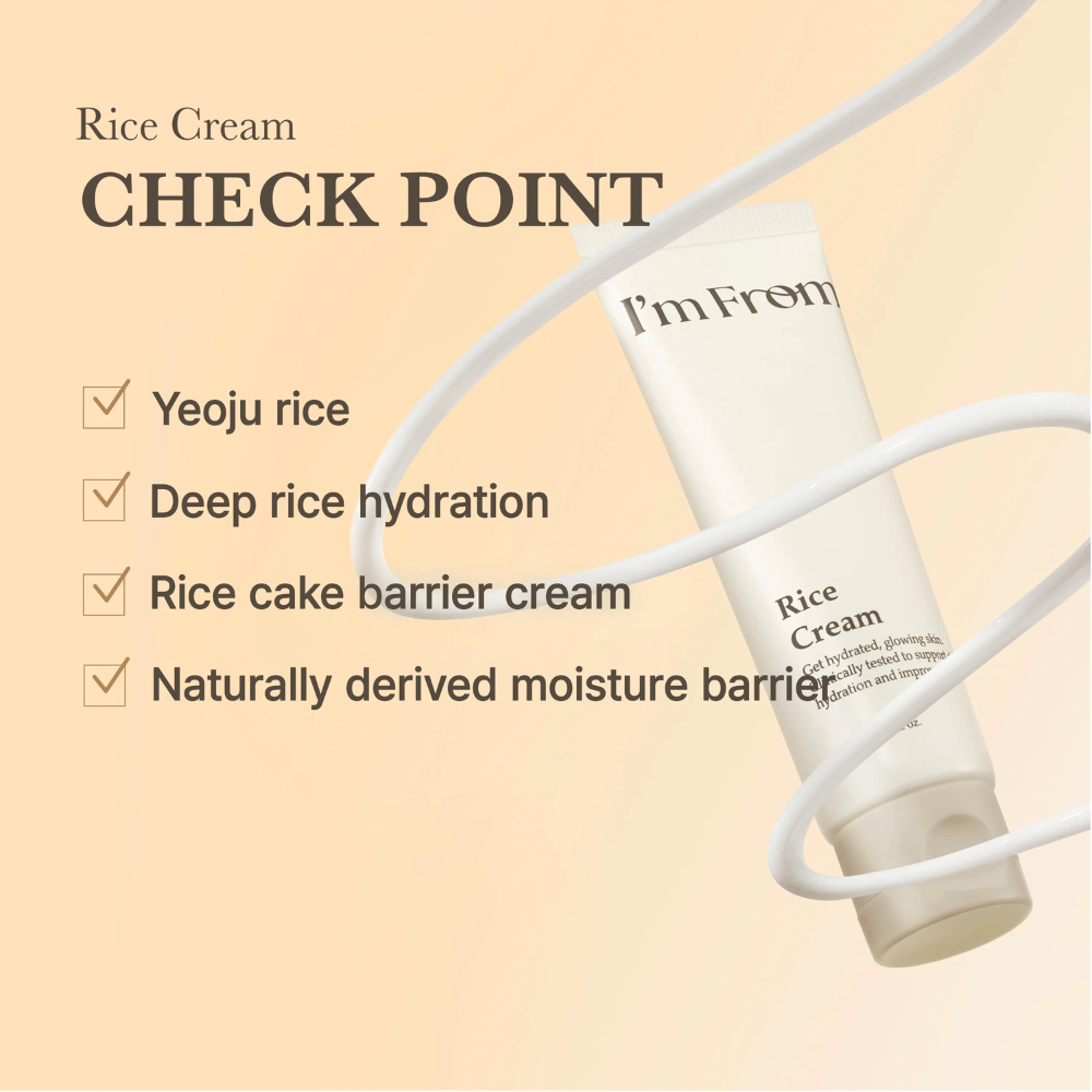 I'm From Rice Cream met rijstextract dat intensieve hydratatie geeft en de huid helpt vocht vast te houden