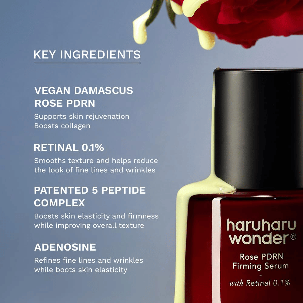 Haruharu Wonder Rose PDRN Firming Serum met veganistisch Rose PDRN, retinal 0,1 %, peptiden en adenosine
