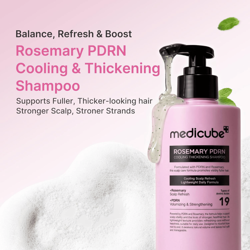 Medicube Rosemary PDRN Cooling Thickening Shampoo die de hoofdhuid verkoelt en zorgt voor dikker, sterker haar