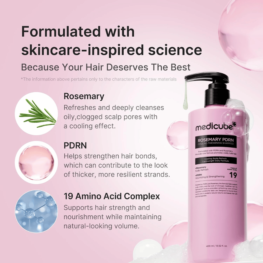 Medicube Rosemary PDRN Cooling Thickening Shampoo met rozemarijn, PDRN en 19 aminozuren voor voller haar