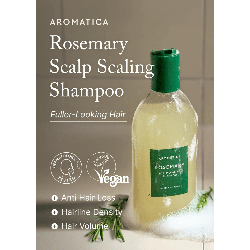 AROMATICA Rosemary Scalp Scaling Shampoo voor reiniging en exfoliatie van de hoofdhuid die bijdraagt aan minder haaruitval, meer haarvolume en een gezonde hoofdhuid.