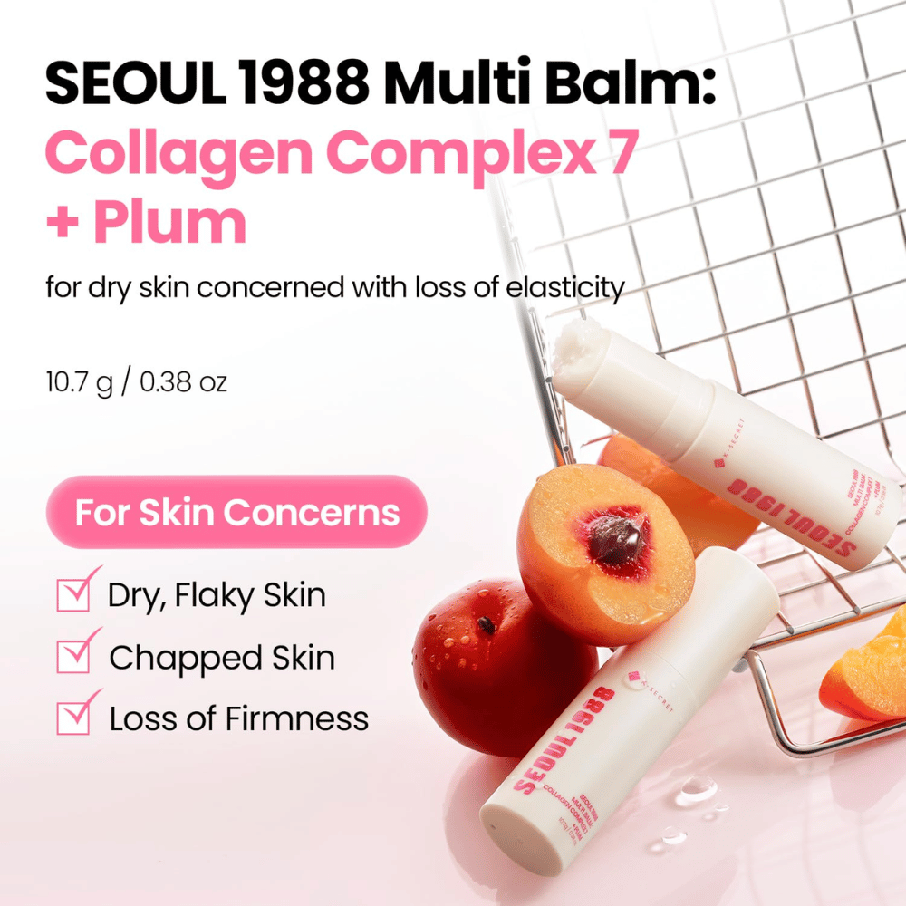 K-SECRET SEOUL 1988 Multi Balm Collagen Complex 7 + Plum 10,7 g – hydraterende balm voor droge huid en huid met verminderde stevigheid.