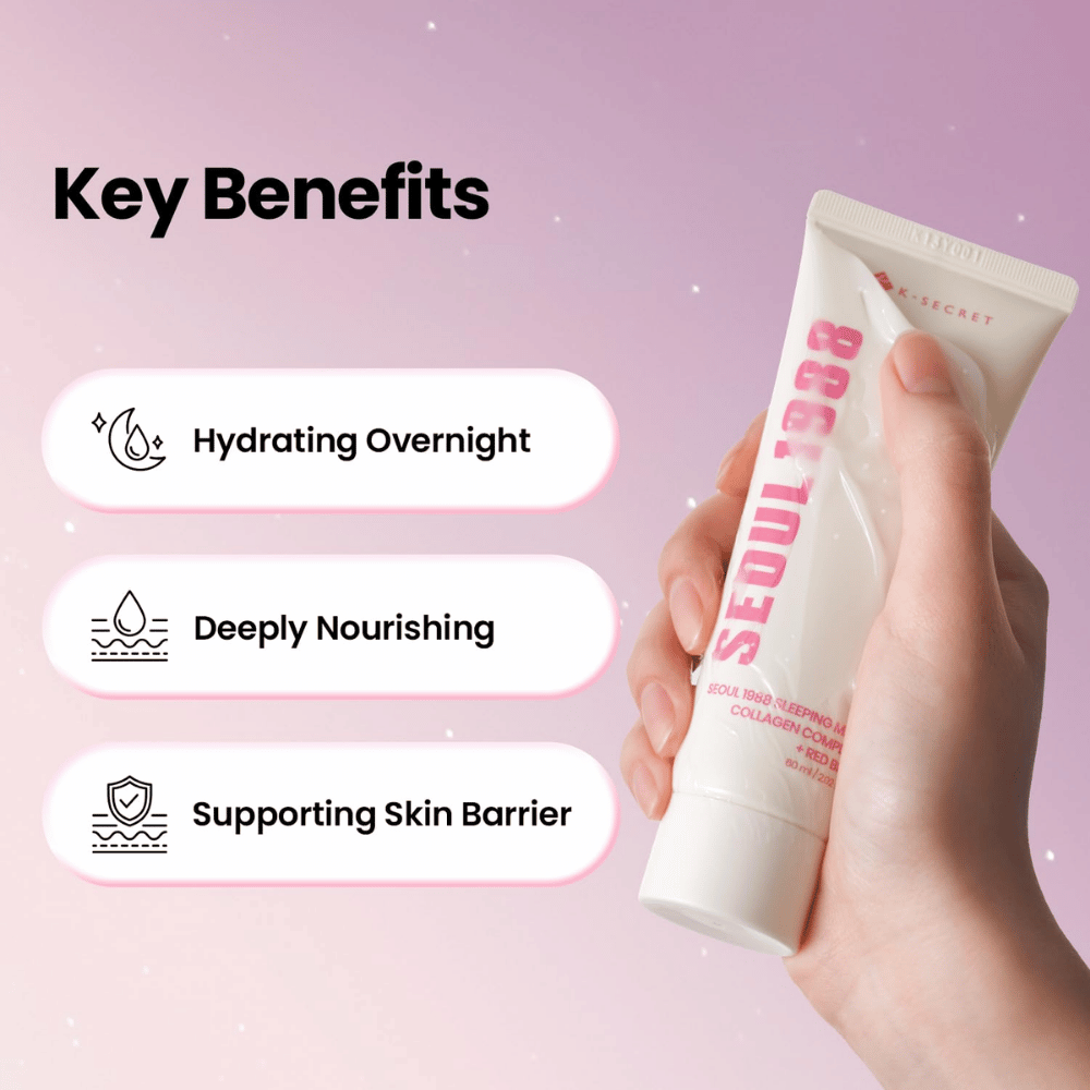 K-SECRET SEOUL 1988 Sleeping Mask – hydraterend en voedend nachtmasker dat helpt de huidbarrière te versterken.