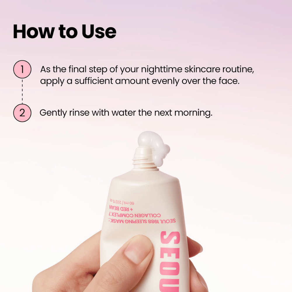 K-SECRET SEOUL 1988 Sleeping Mask – nachtmasker met Collagen Complex 7 en Red Bean dat als laatste stap in de avondroutine wordt aangebracht.