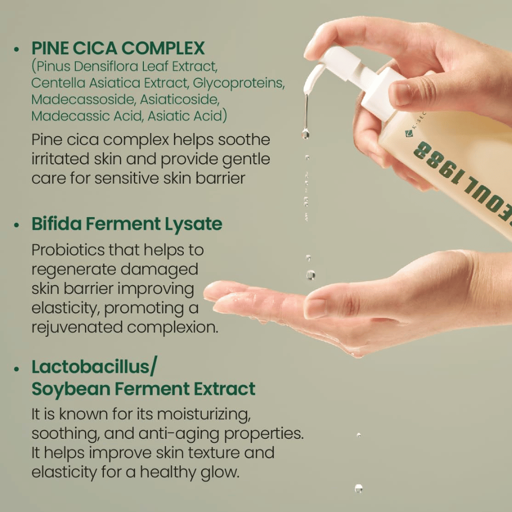 Afbeelding met hoofdingrediënten in SEOUL 1988 Cleansing Oil