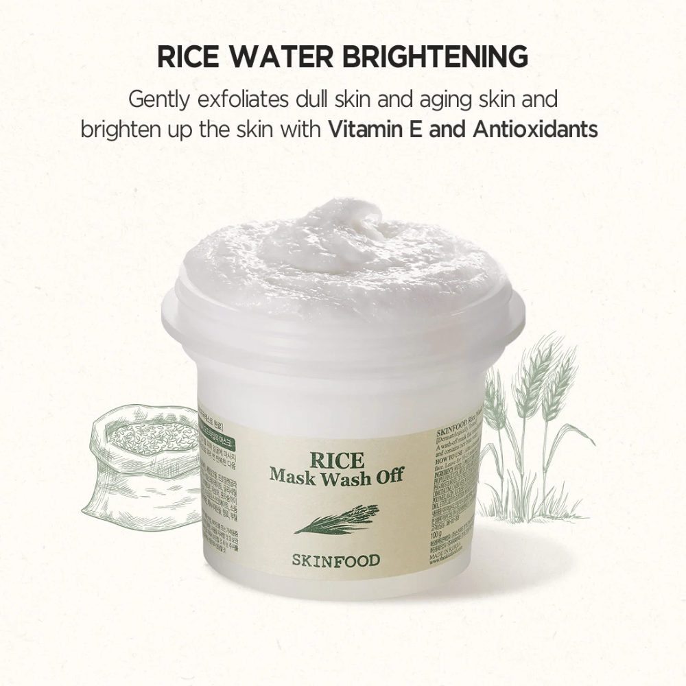 SKINFOOD's Rice Mask Wash Off 120g wordt aanbevolen om de huid op te lichten en te helpen.