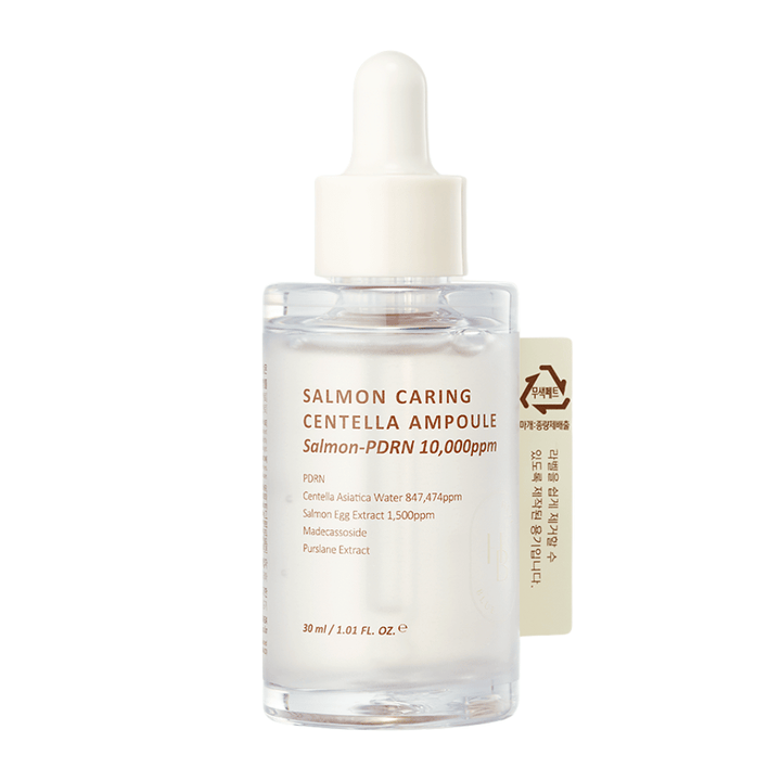 Heveblue Salmon Caring Centella Ampoule Salmon-PDRN 10,000ppm – Koreaans serum om roodheid te kalmeren, de huidbarrière te versterken en gehydrateerde huid te geven
