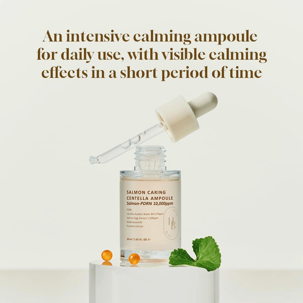 Heveblue Salmon Caring Centella Ampoule 30 ml met PDRN en centella asiatica – intensief kalmerende ampul voor dagelijks gebruik en zichtbare huidverbetering