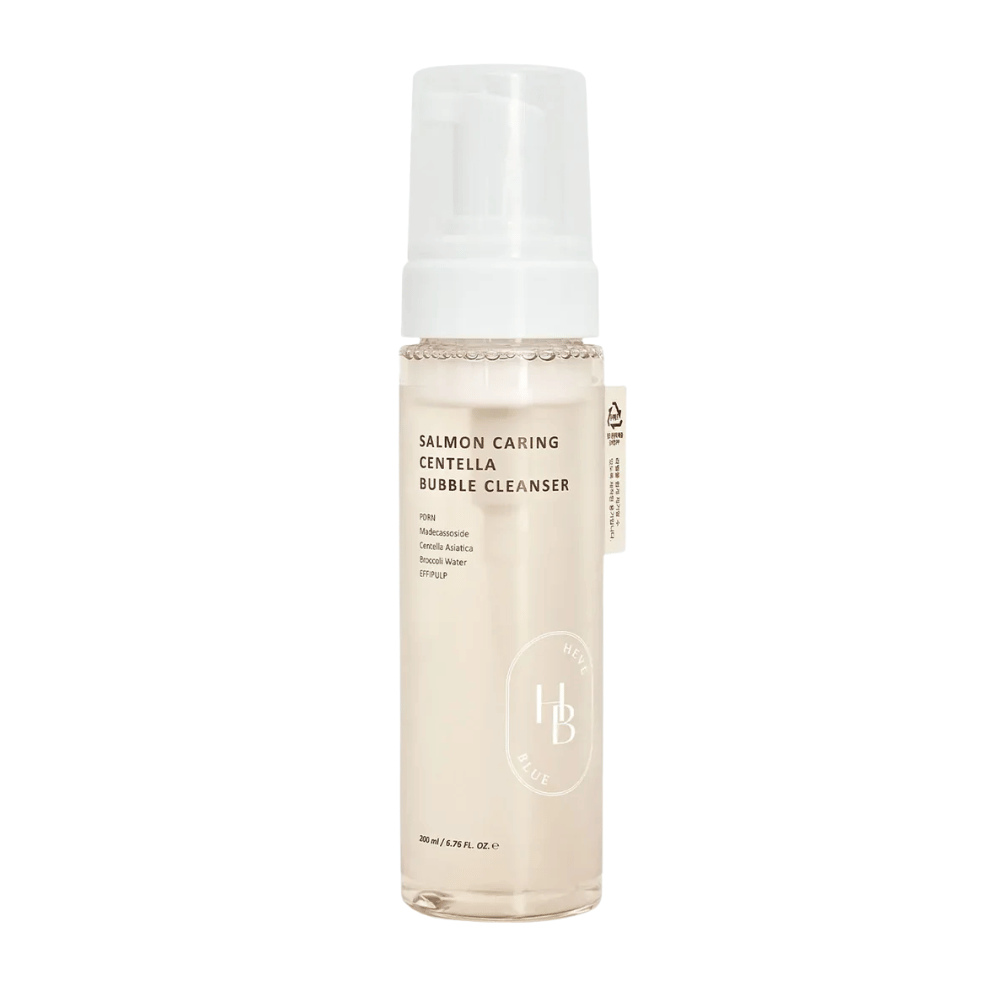 Heveblue Salmon Caring Centella Bubble Cleanser gezichtsreiniging – Koreaanse reinigingsschuim met Centella Asiatica en PDRN dat helpt om poriën te reinigen, de huid te kalmeren en te hydrateren.