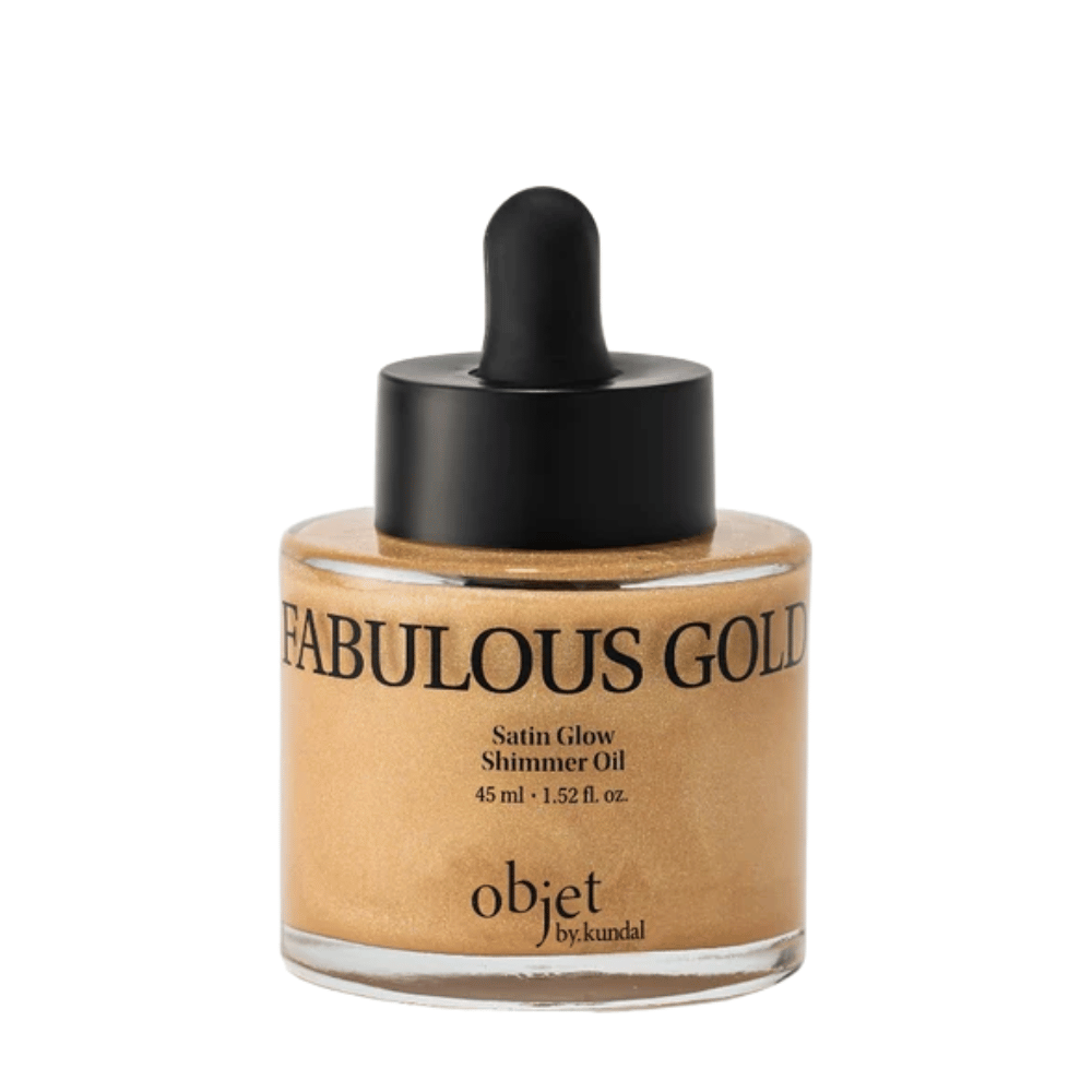 Objet by KUNDAL Satin Glow Shimmer Oil Fabulous Gold 45 ml – gouden lichaamsolie met glinsterende satijnen finish voor een stralende glow.