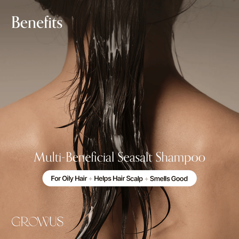 GROWUS Sea Salt Therapy Shampoo dat vette hoofdhuid reinigt, olie balanceert en de gezondheid van de hoofdhuid verbetert