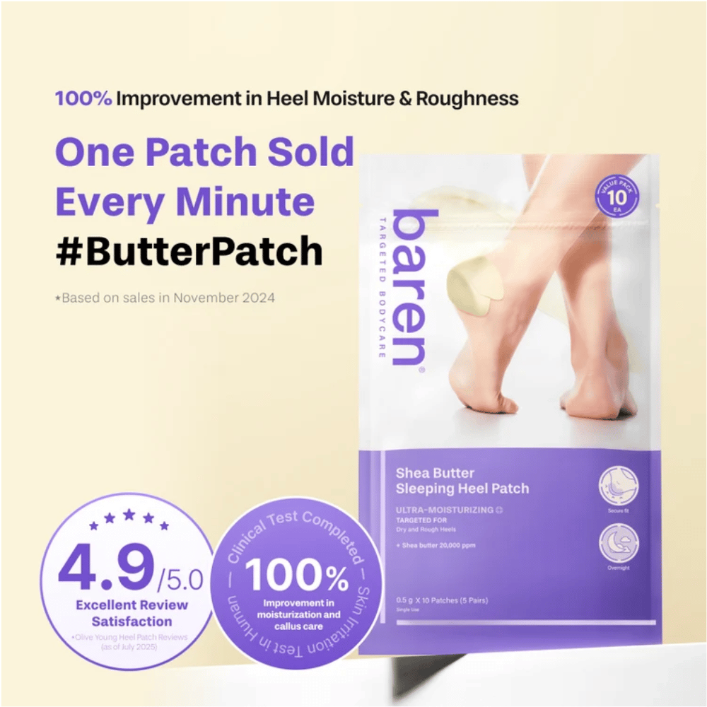 BAREN Shea Butter Sleeping Heel Patch – hydraterende patch voor zachtere en minder ruwe hielen