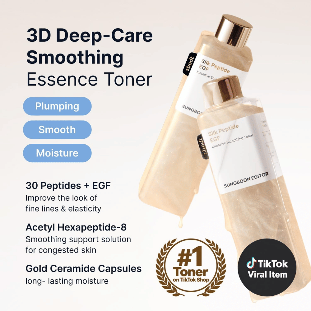 SUNGBOON EDITOR Silk Peptide EGF Intensive Smoothing Toner – essence toner met peptiden, EGF en ceramiden