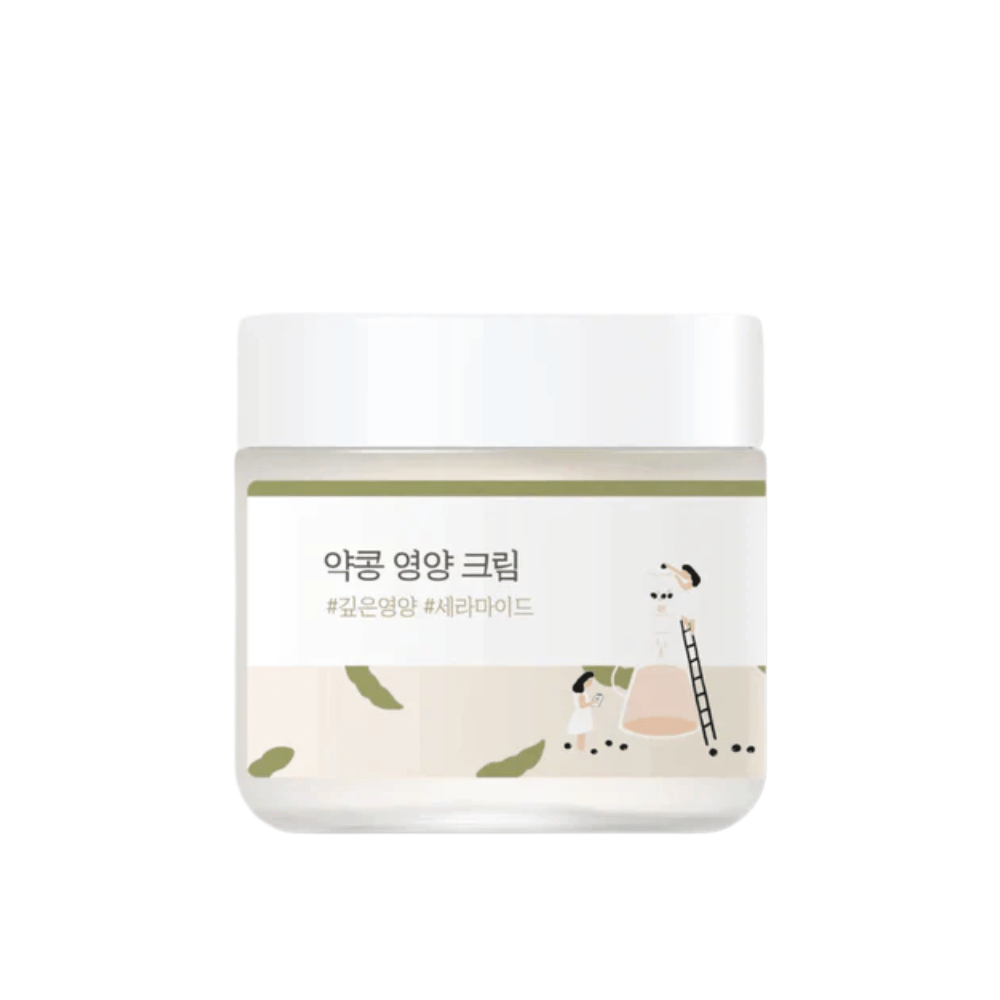 Mixsoon Soybean Nourishing Cream in glazen pot met wit deksel en groen etiket. Een diep voedende crème voor droge en gevoelige huid.