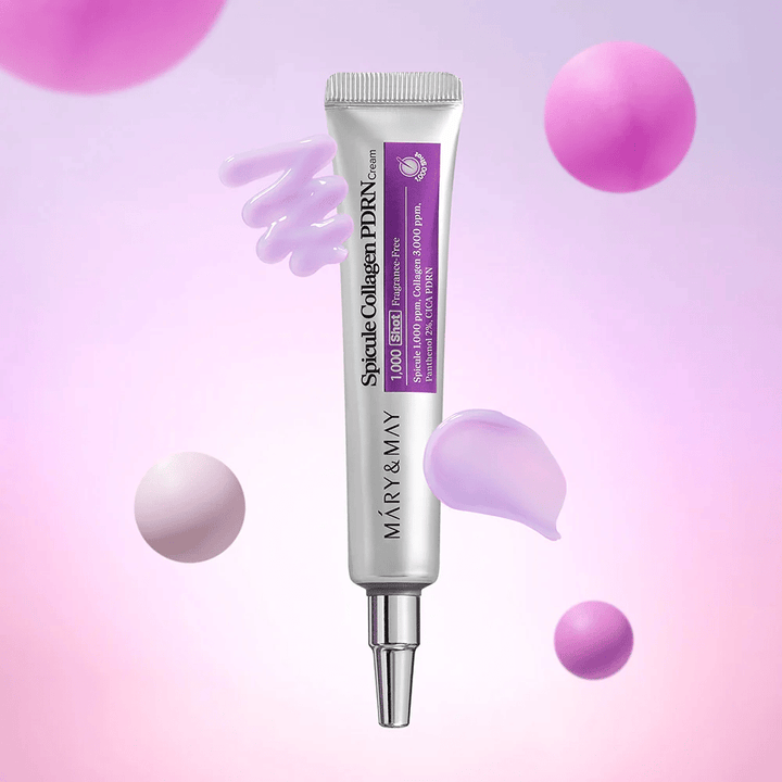 Mary & May Spicule Collagen PDRN Cream met crème textuur, geavanceerde Koreaanse huidverzorging die celvernieuwing stimuleert en stevigere huid geeft.