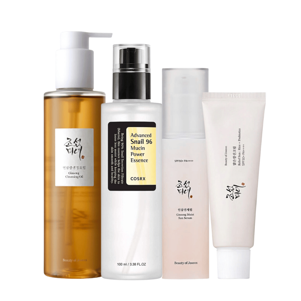 K-Beauty Summer Essentials Kit bevat slakkenslijm power essence en ginseng reinigingsolie.