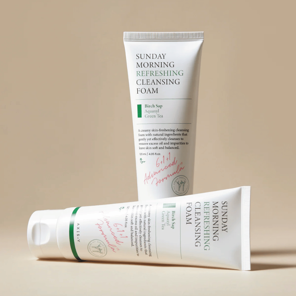 AXIS-Y Sunday Morning Refreshing Cleansing Foam met twee producten en natuurlijke ingrediënten