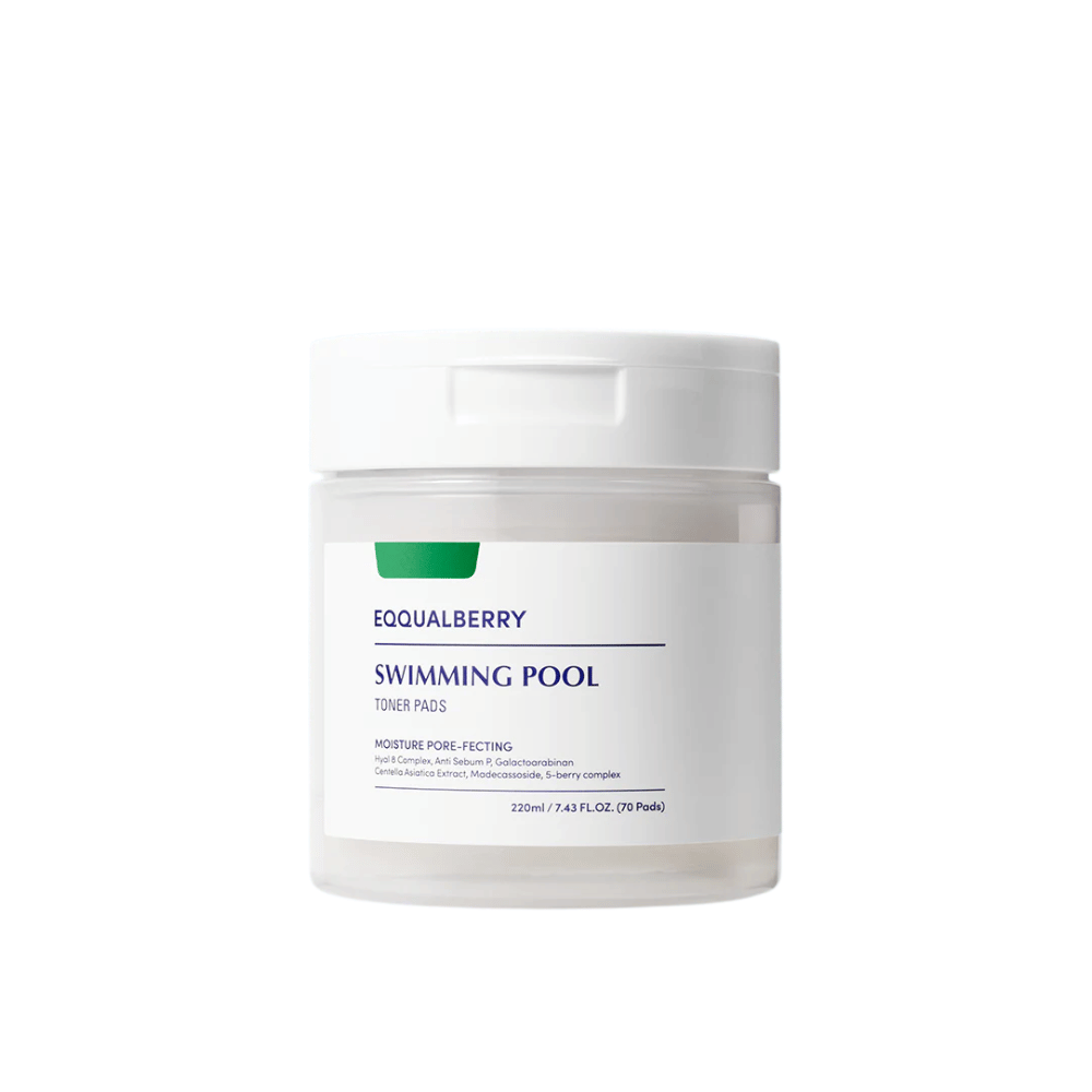 Productafbeelding van Equalberry Swimming Pool Toner Pads – 70 hydraterende en porie-verfijnende pads met veganistische ingrediënten voor een frisse en gebalanceerde huid.
