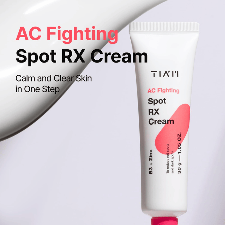 TIA'M AC Fighting Spot RX Cream – kalmerende crème die in één stap een helderdere huid geeft met verzorgende ingrediënten zoals B3 en zink.