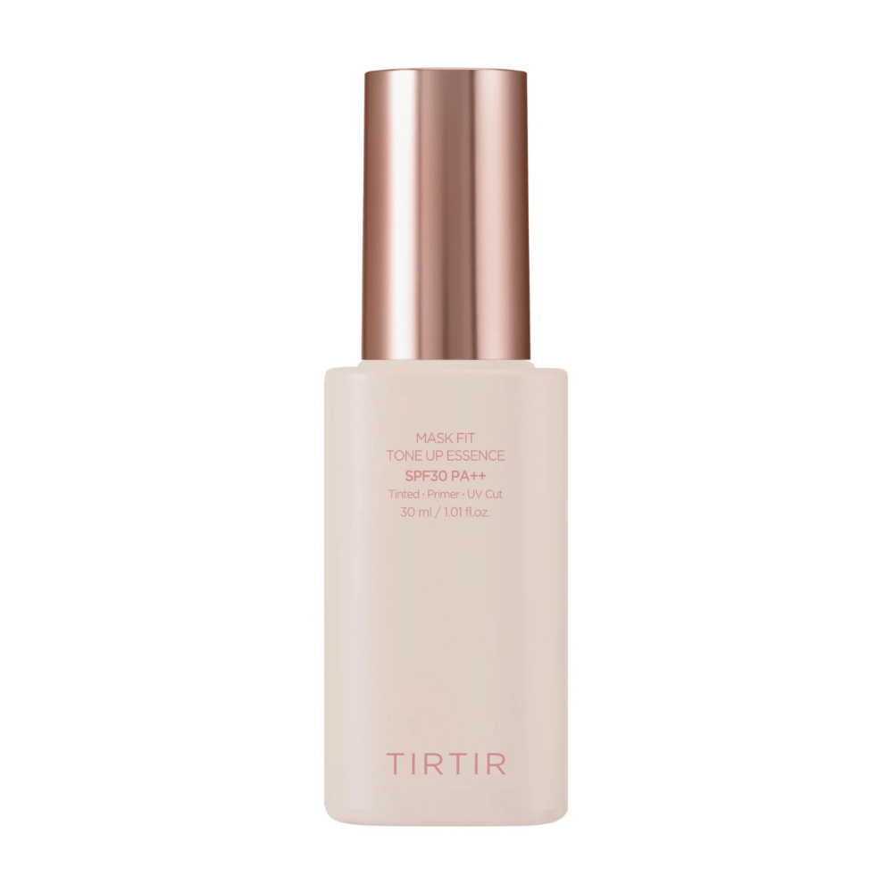 Productafbeelding van "TIRTIR MASK FIT TONE UP ESSENCE" met SPF30 PA++, een getinte primer die beschermt tegen UV-straling. Inhoud: 30 ml.