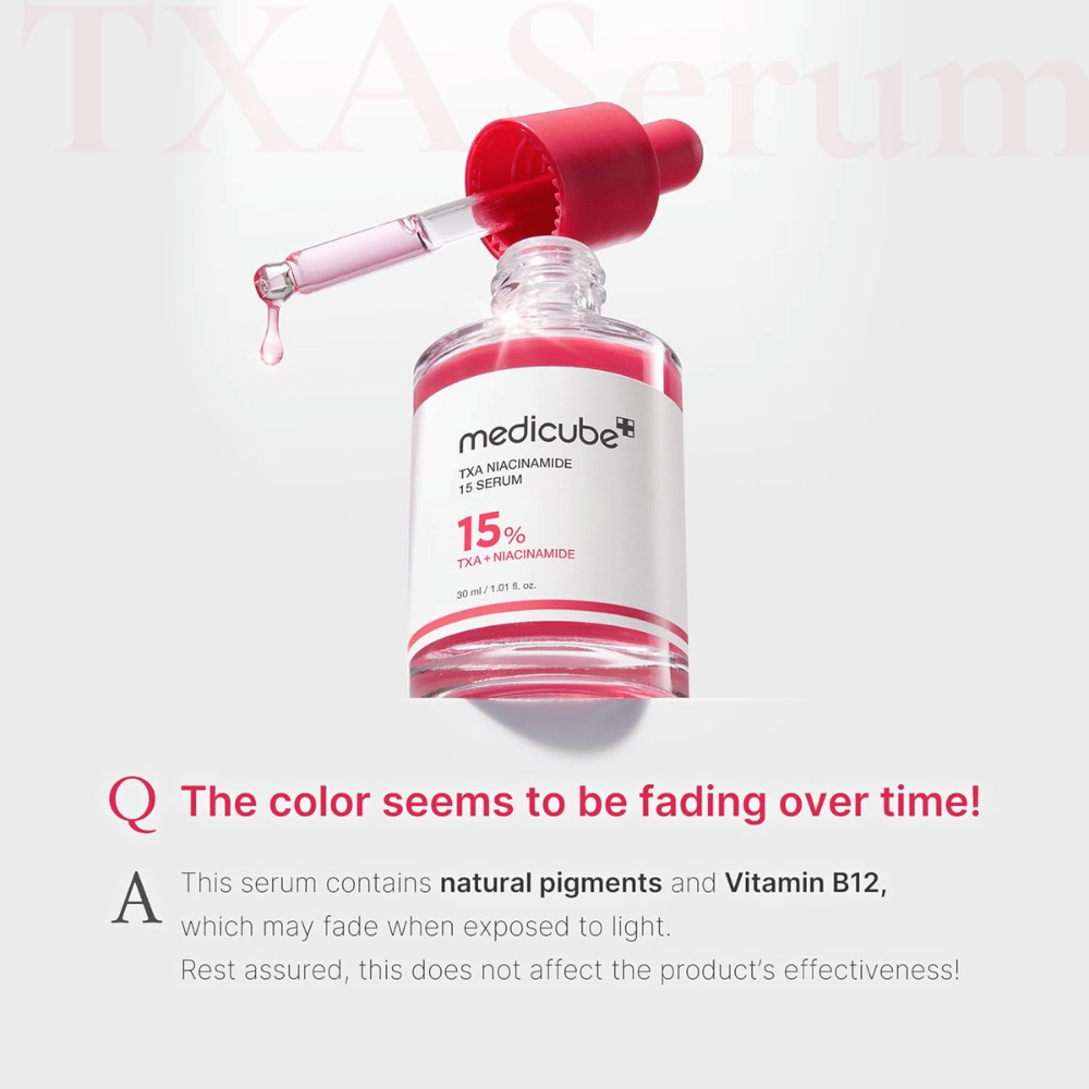 1. Medicube TXA Niacinamide 15 Serum 30 ml – serum met tranexaminezuur en niacinamide waarvan de kleur kan vervagen door blootstelling aan licht