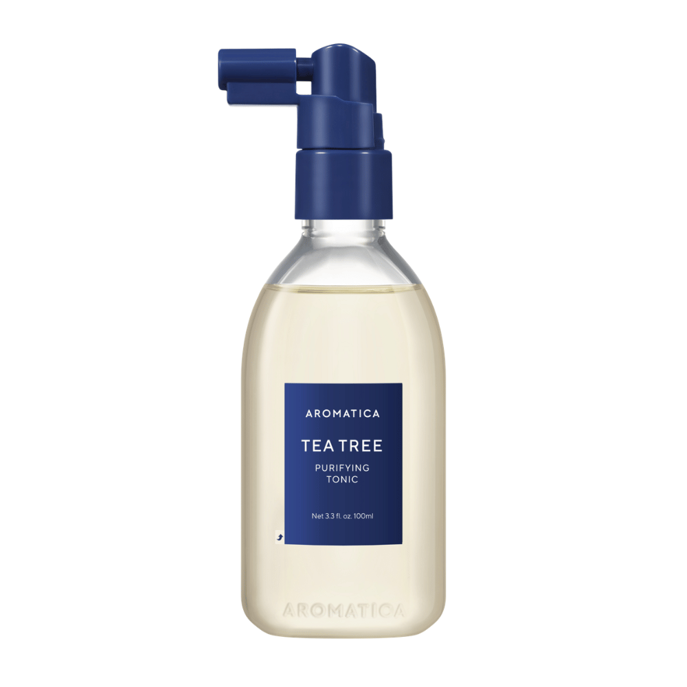 1. AROMATICA Tea Tree Purifying Tonic 100 ml – productafbeelding van hoofdhuidtonic met spraymondstuk