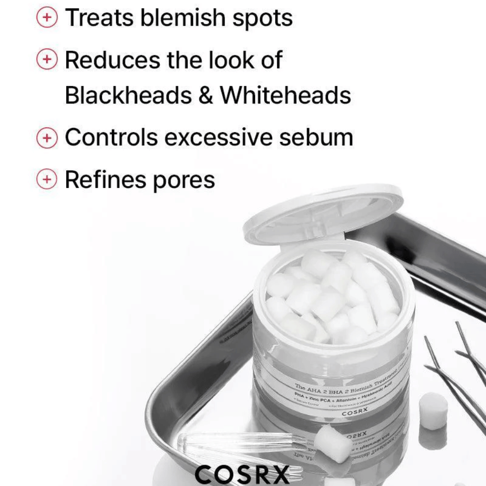COSRX AHA 2 BHA 2 Blemish Treatment is effectief voor het behandelen van puistjes, het verminderen van de zichtbaarheid van mee-eters en witte mee-eters, het controleren van overtollig talg en het verfijnen van de poriën. Perfect voor een helderdere huid.