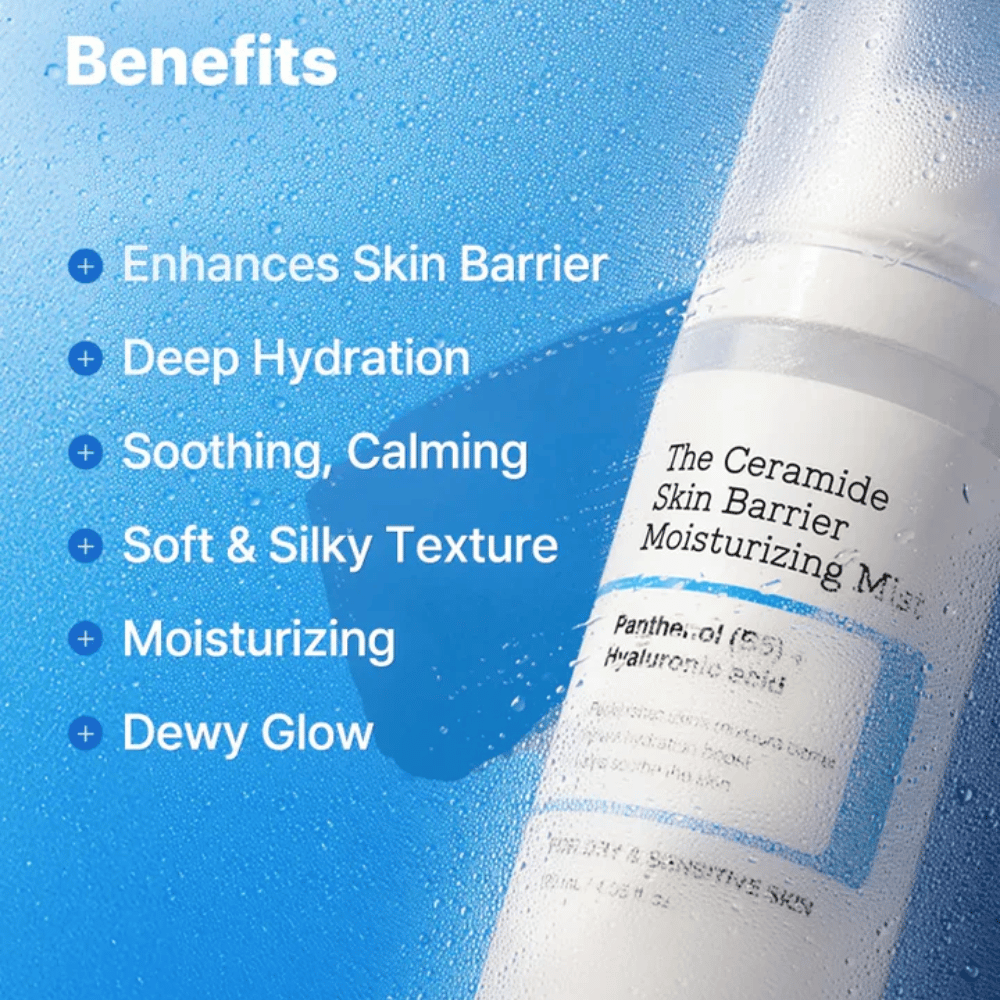 COSRX Ceramide Skin Barrier Mist – biedt diepe hydratatie, kalmeert de huid en geeft een zachte, zijdeachtige finish.