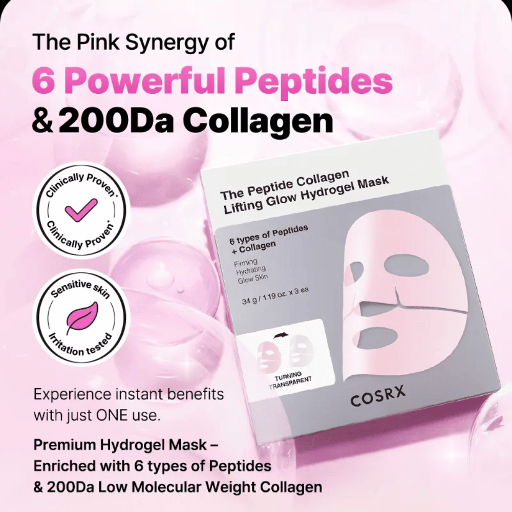 COSRX Peptide Collagen Mask - verrijkt met 6 soorten peptiden en collageen, klinisch getest voor de gevoelige huid.